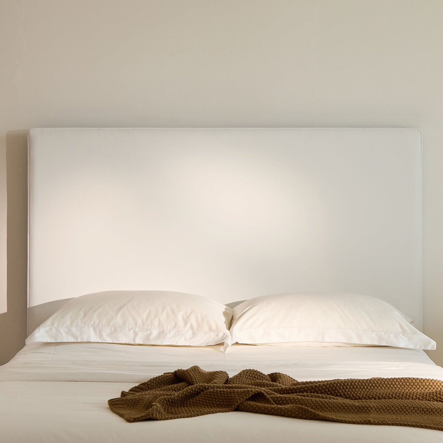 King Size White Upholstered Bed Frame - No Box Spring Needed for Bedroom