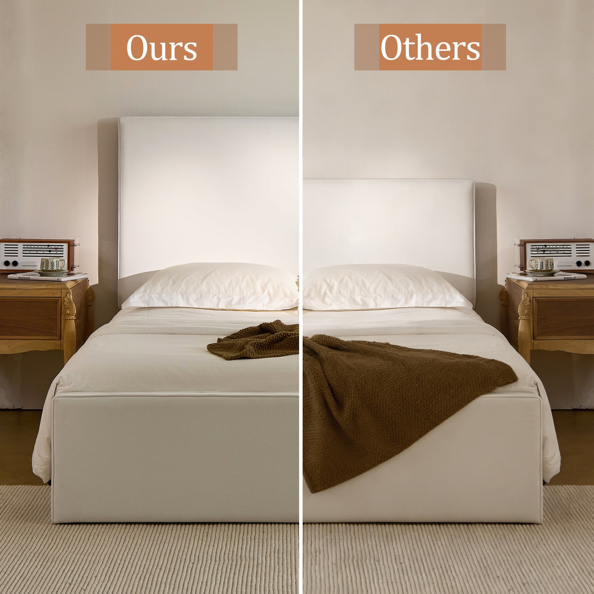 King Size White Upholstered Bed Frame - No Box Spring Needed for Bedroom
