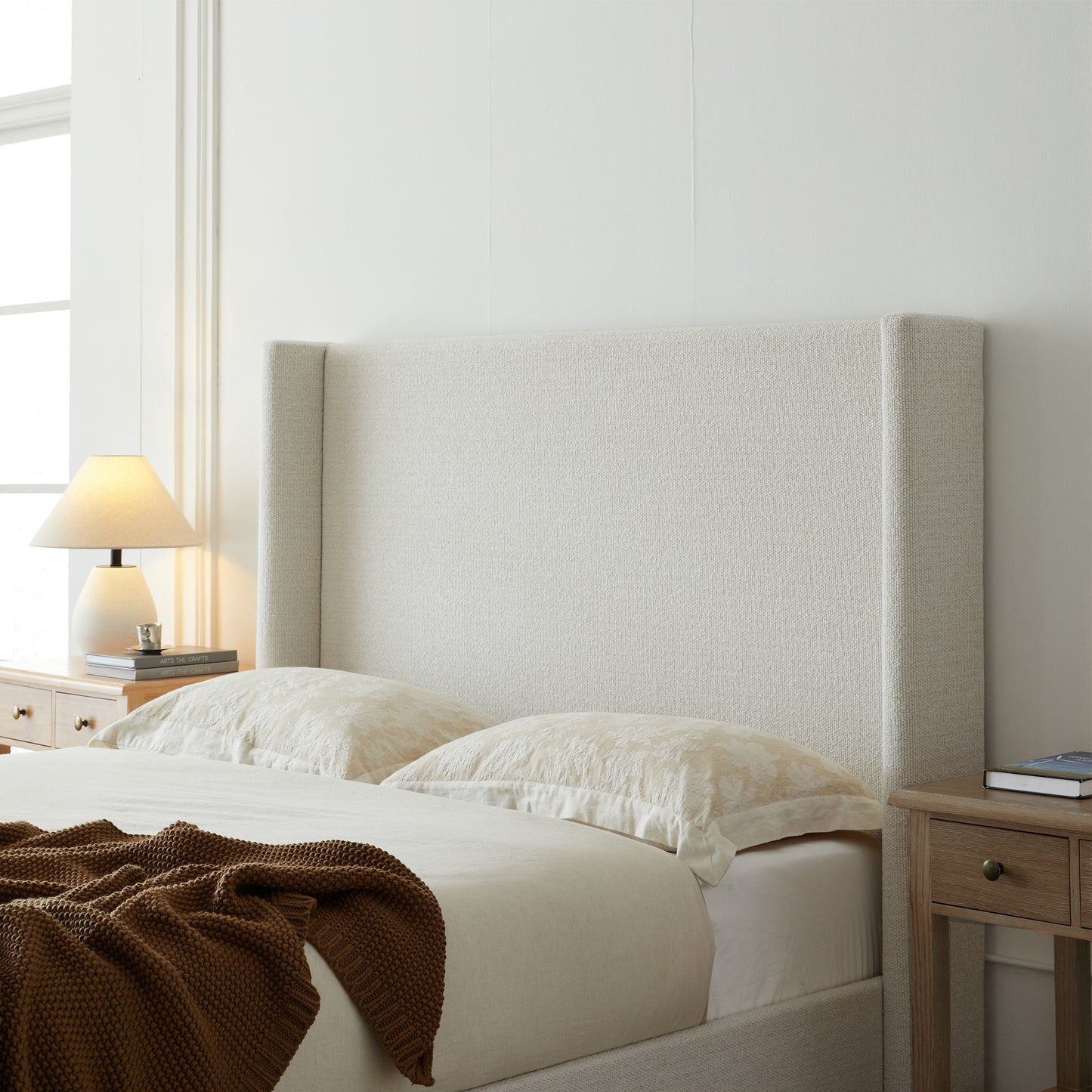 Full Size Cream White Upholstered Bed Frame for Bedroom