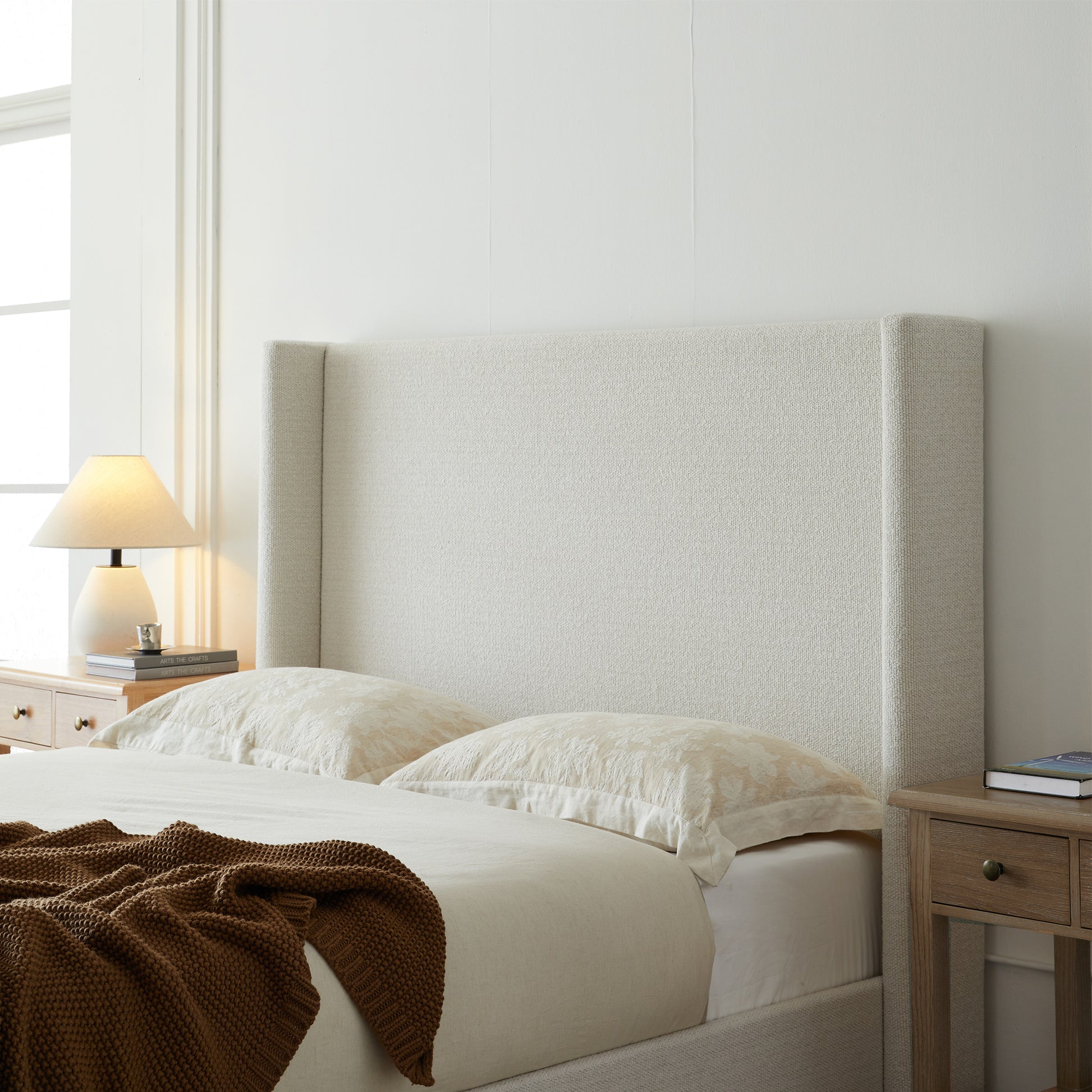 Full Size Cream White Upholstered Bed Frame for Bedroom