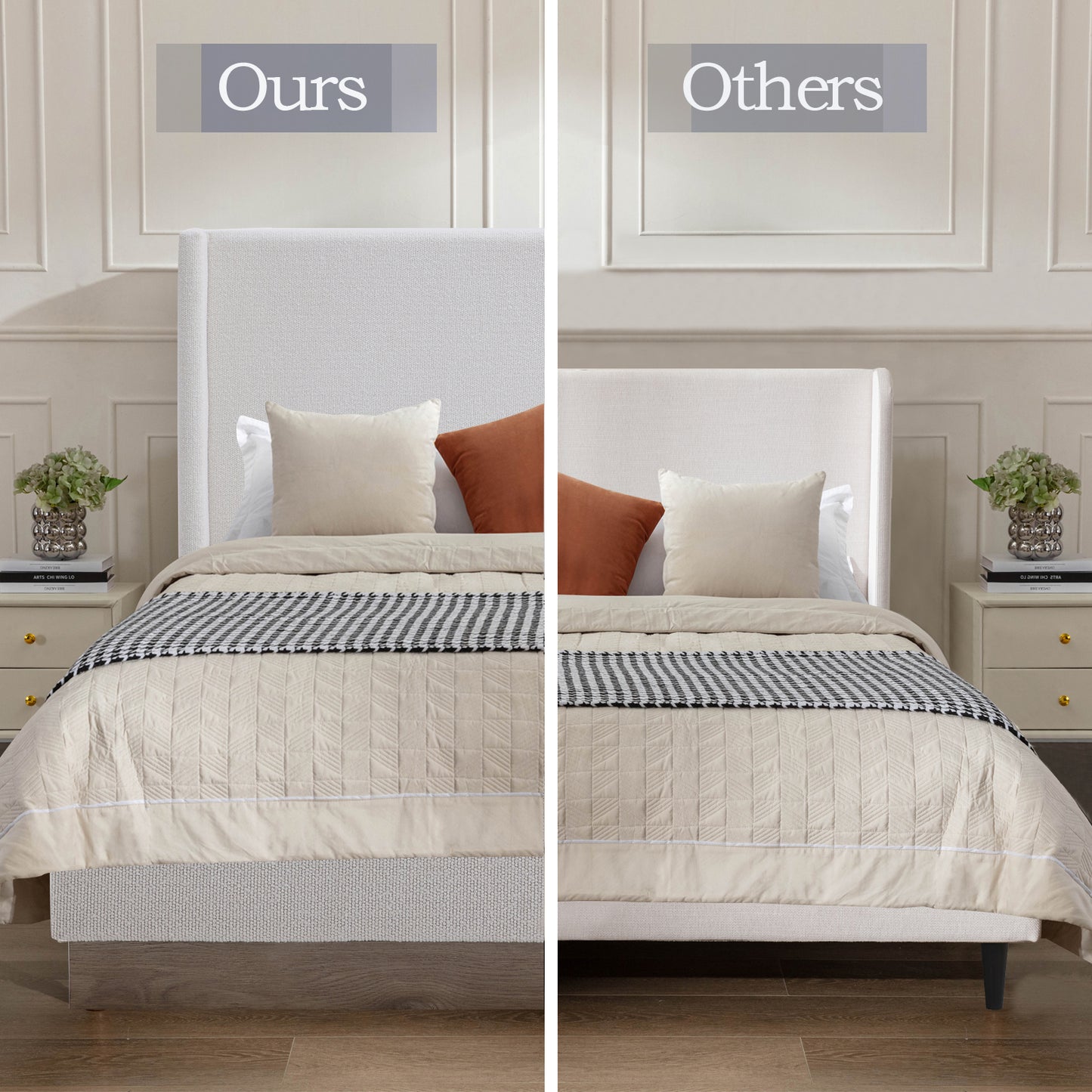 Full Size Cream White Upholstered Bed Frame for Bedroom