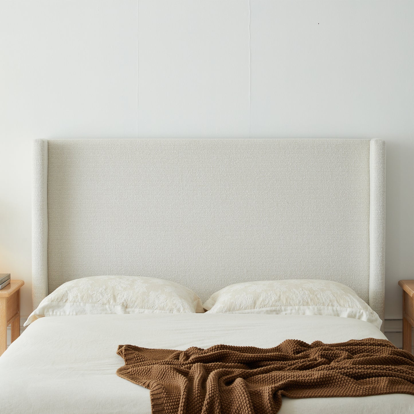 Bedroom Cream White California King Upholstered Wingback Bed - No Box Spring Needed