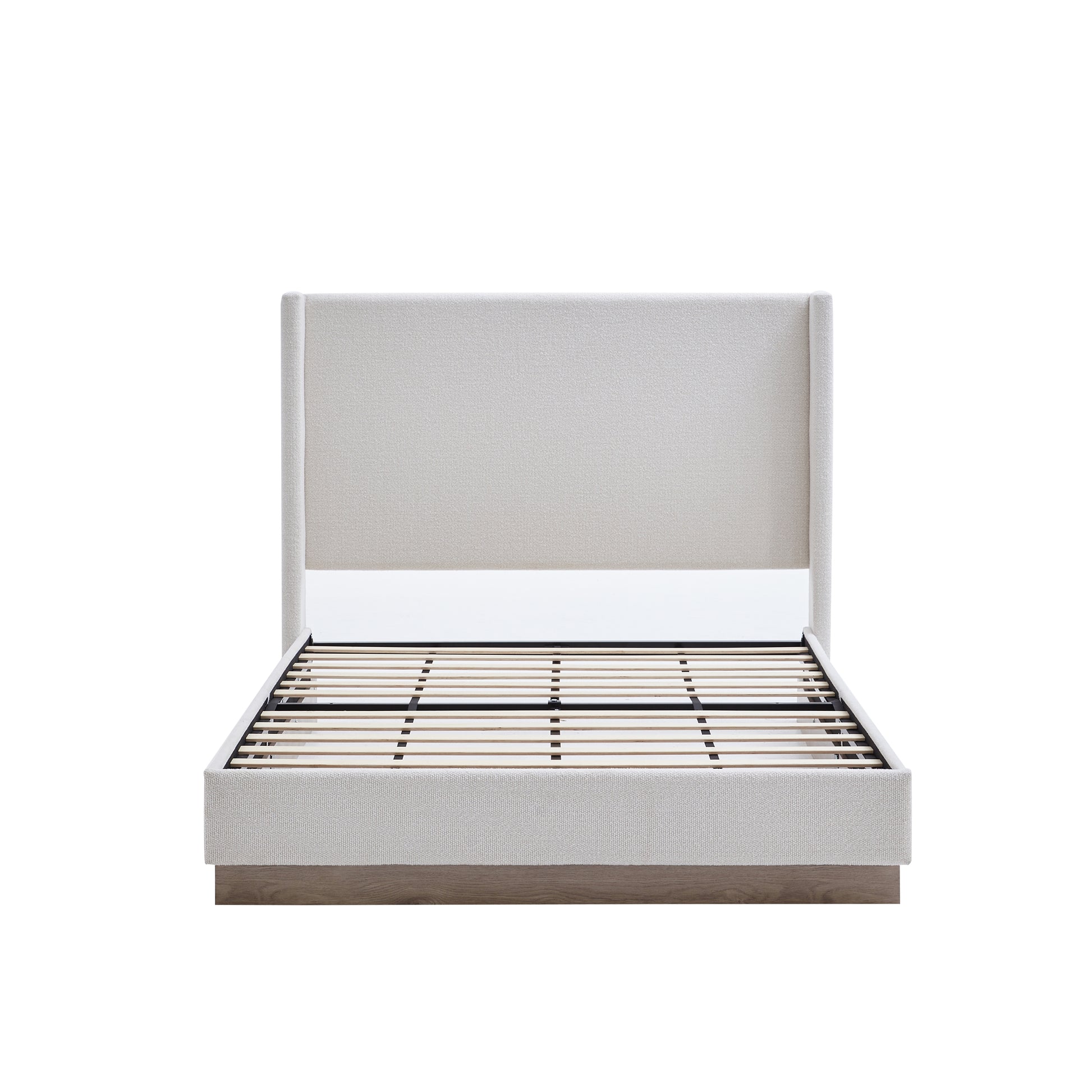 Bedroom Cream White California King Upholstered Wingback Bed - No Box Spring Needed