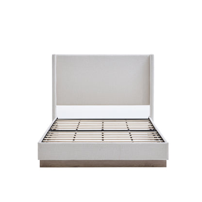 Bedroom Cream White California King Upholstered Wingback Bed - No Box Spring Needed