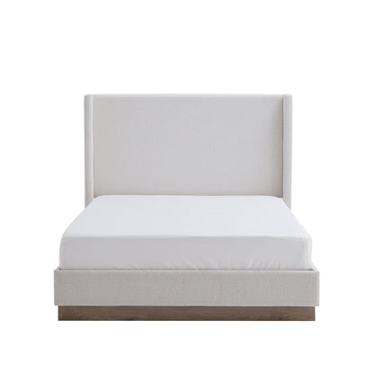 Bedroom Cream White California King Upholstered Wingback Bed - No Box Spring Needed