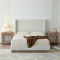 Hosford Upholstered Wingback Bed / Upholstered Wood Base Platform Bed / 52.5" High Headboard / Minimalist / Rusticity / No Box Spring Needed  / California King / Cream White Boucle / No Noise