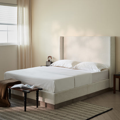 King Size Upholstered Wingback Bed - No Box Spring Needed for Bedroom
