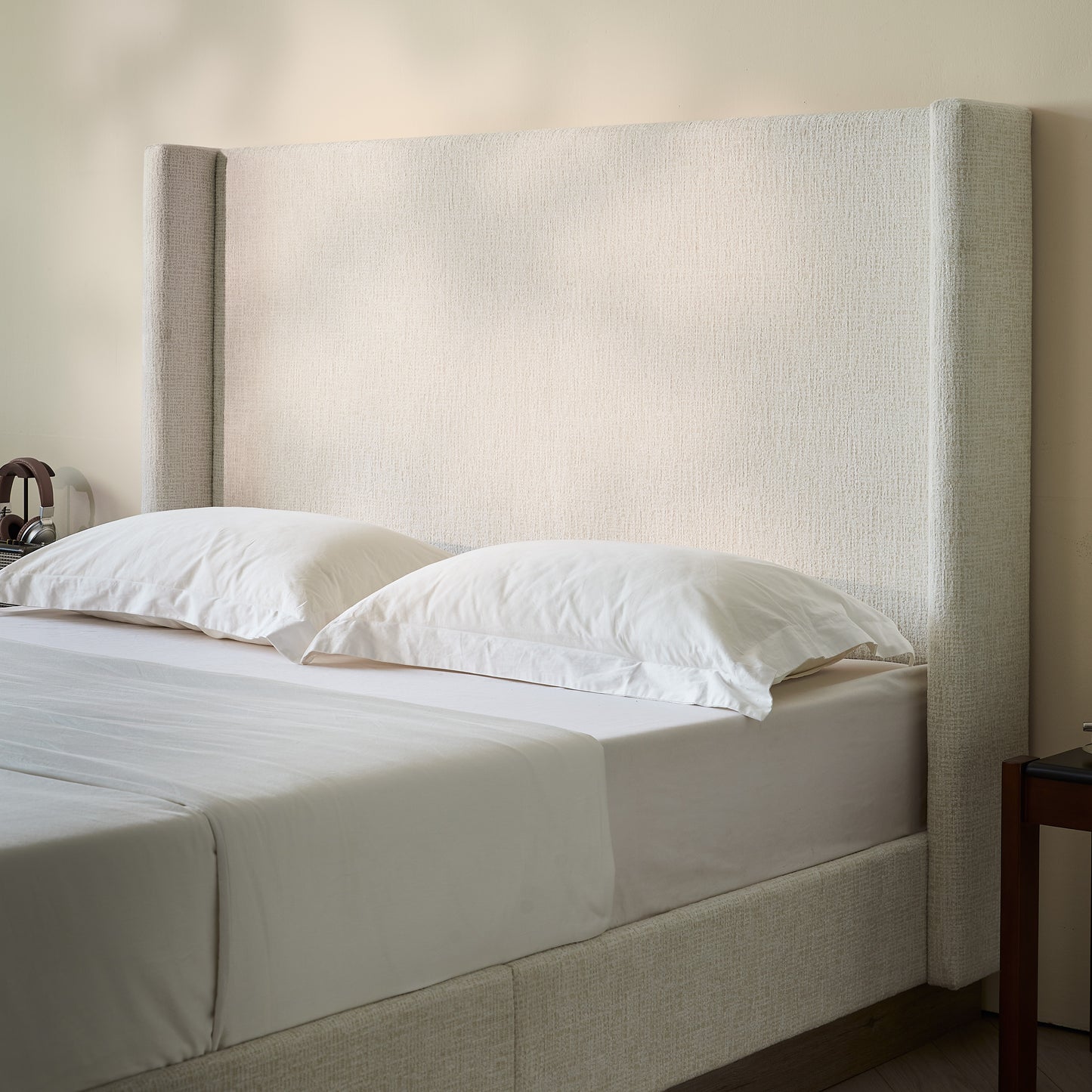 King Size Upholstered Wingback Bed - No Box Spring Needed for Bedroom