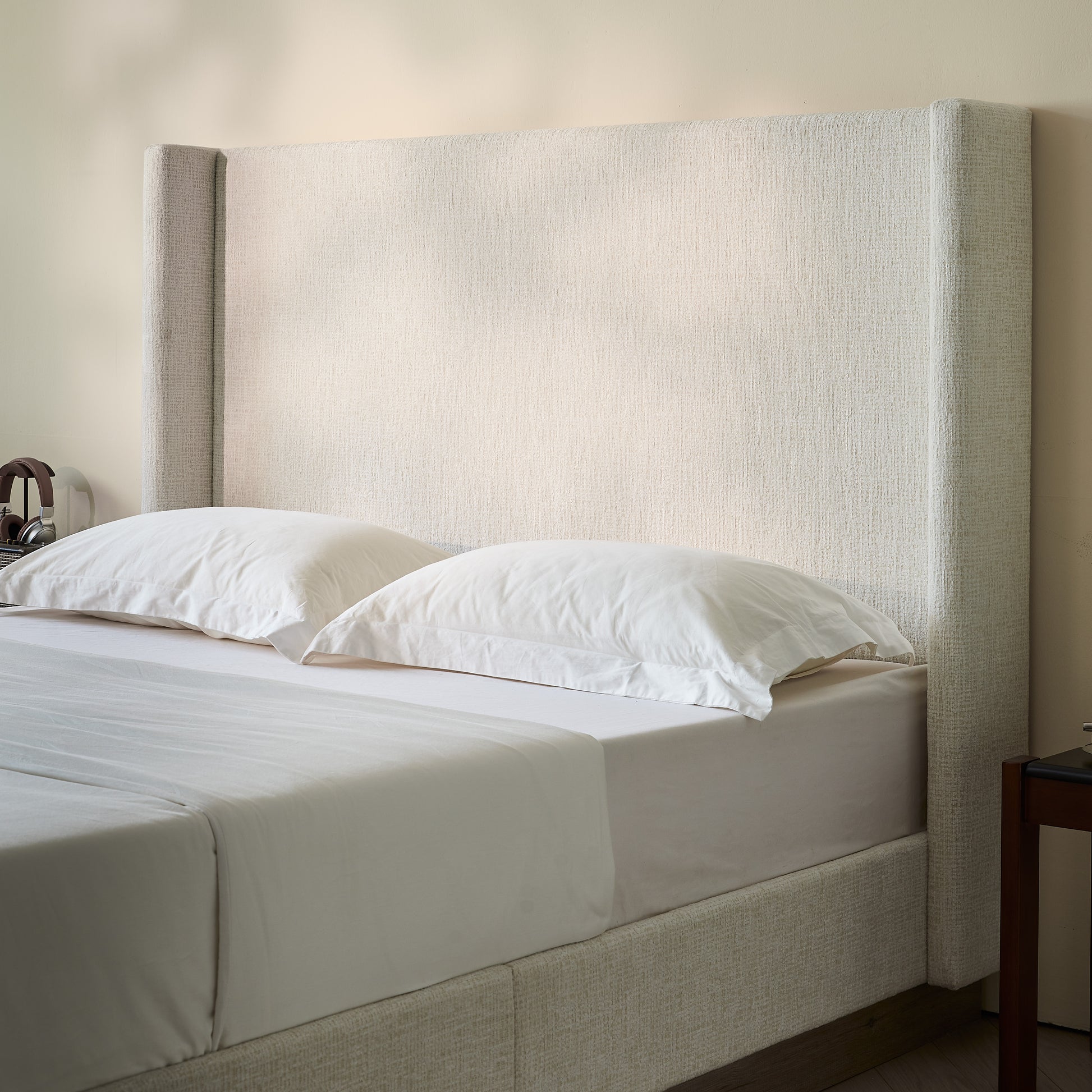 King Size Upholstered Wingback Bed - No Box Spring Needed for Bedroom