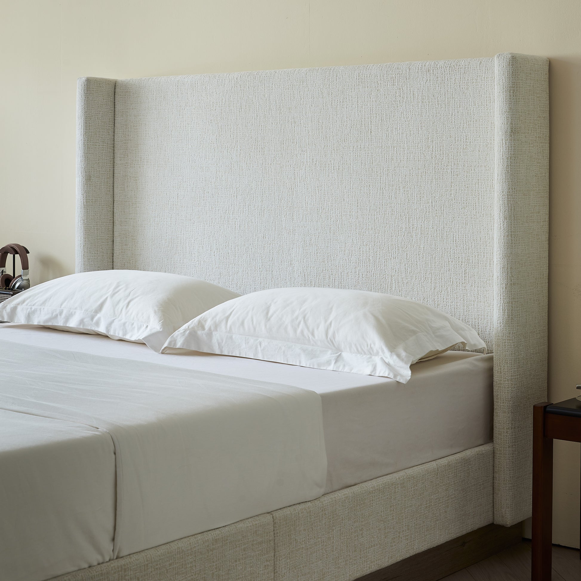 King Size Upholstered Wingback Bed - No Box Spring Needed for Bedroom