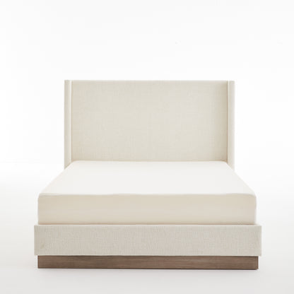 King Size Upholstered Wingback Bed - No Box Spring Needed for Bedroom