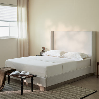 Queen Upholstered Wingback Bed - No Box Spring Needed for Bedroom