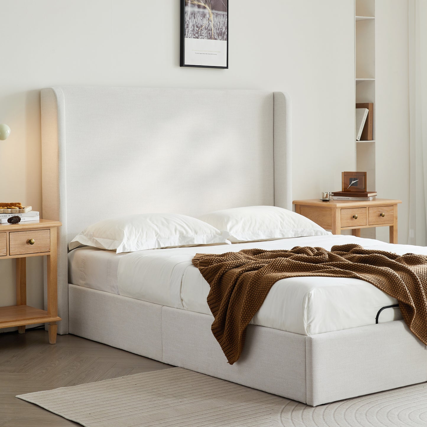 Queen Adjustable Bed Frame - Ivory Wingback with Foam Filler
