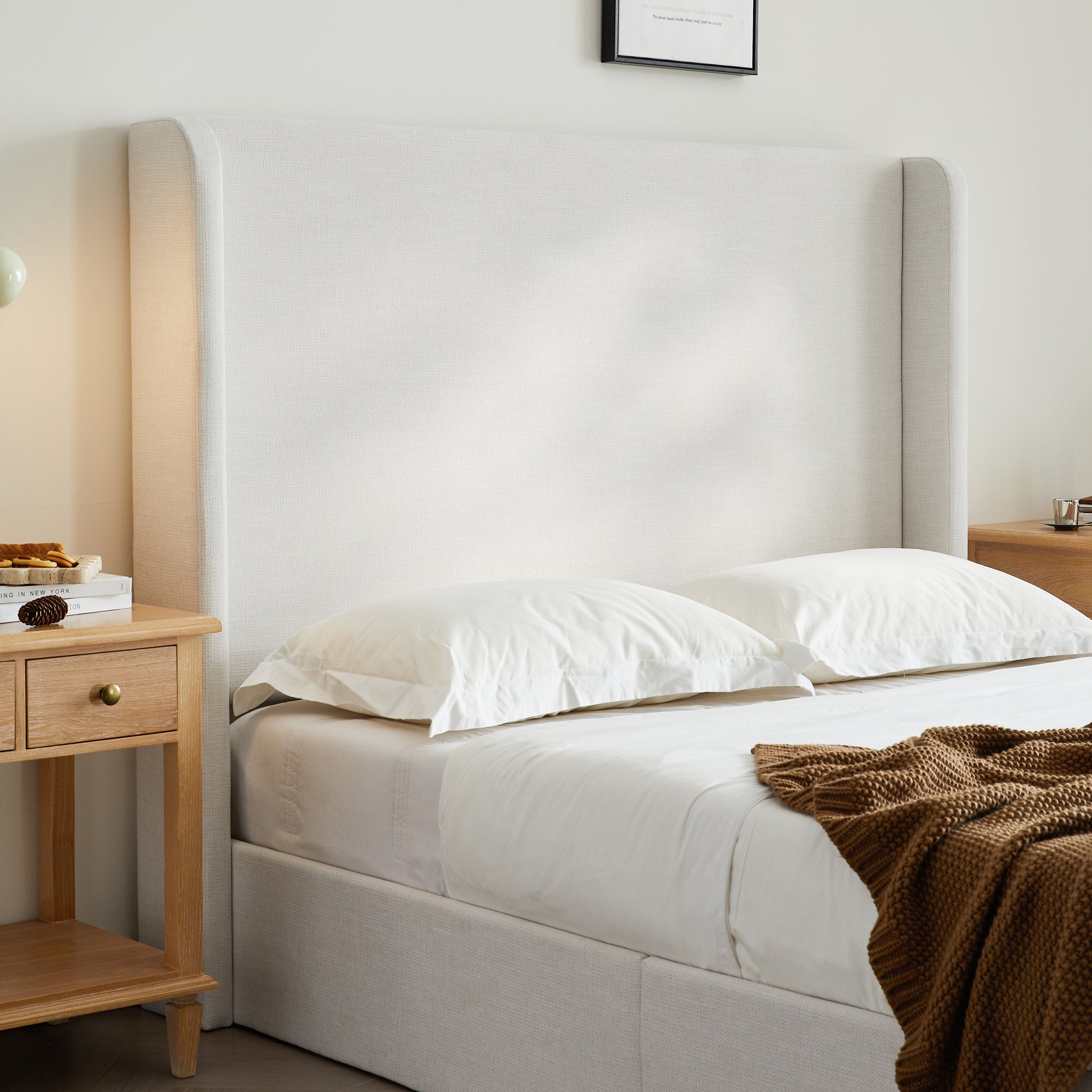 Queen Adjustable Bed Frame - Ivory Wingback with Foam Filler