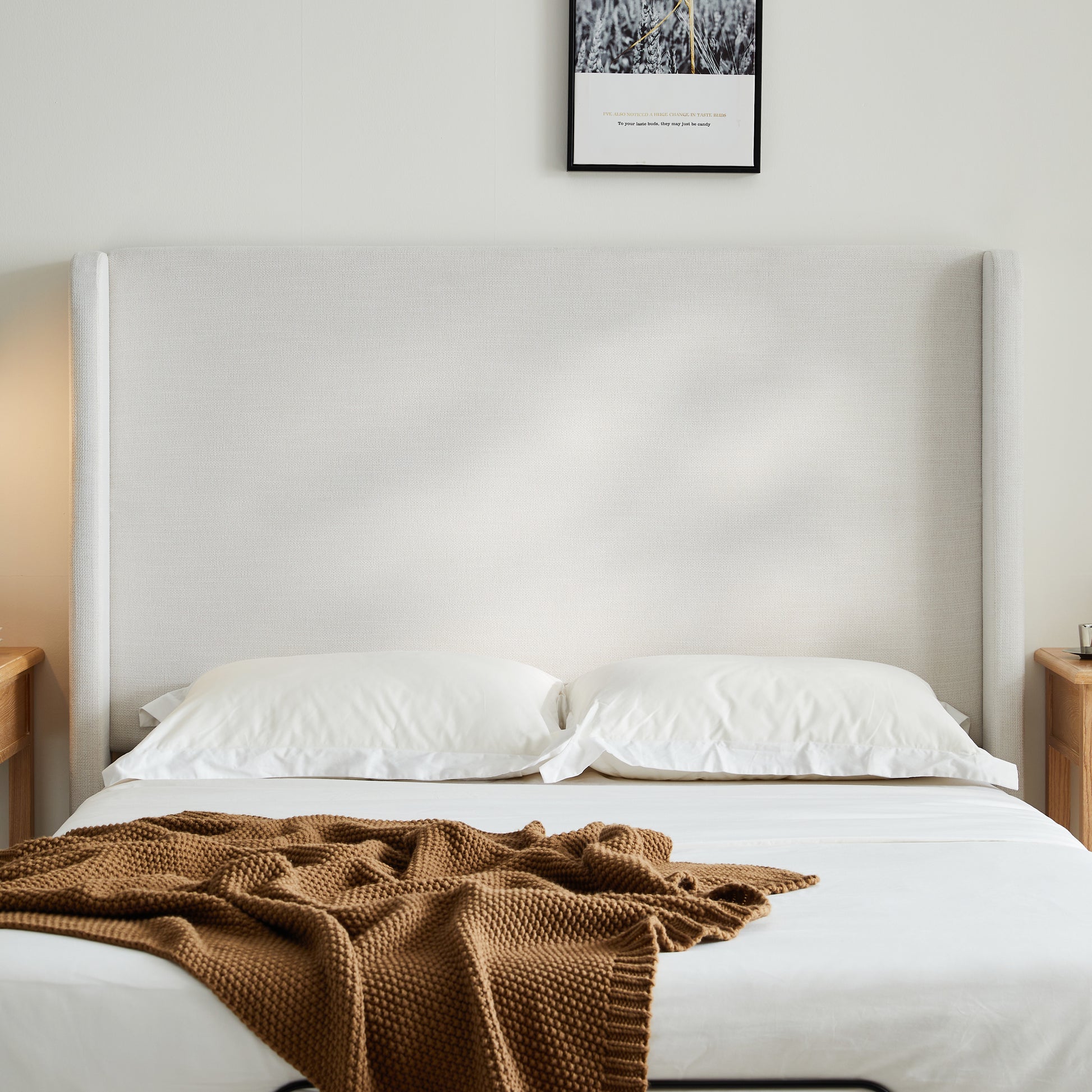 Queen Adjustable Bed Frame - Ivory Wingback with Foam Filler