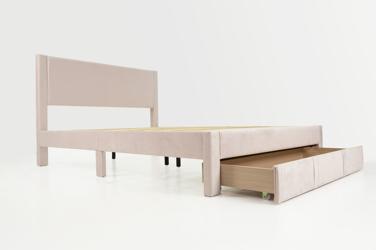 Queen Bed with Corduroy Upholstery - Pink Storage Bed