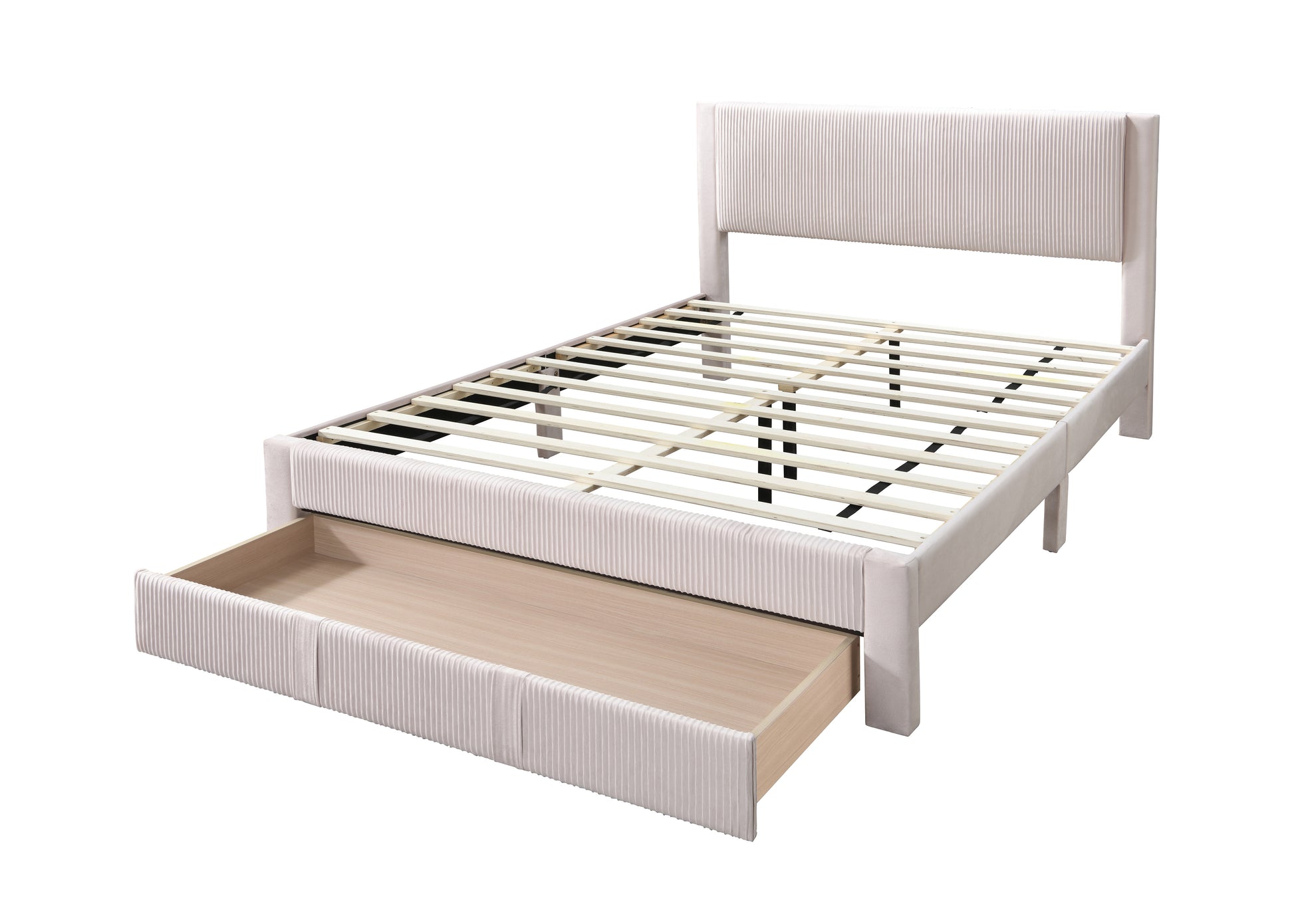 Queen Bed with Corduroy Upholstery - Pink Storage Bed