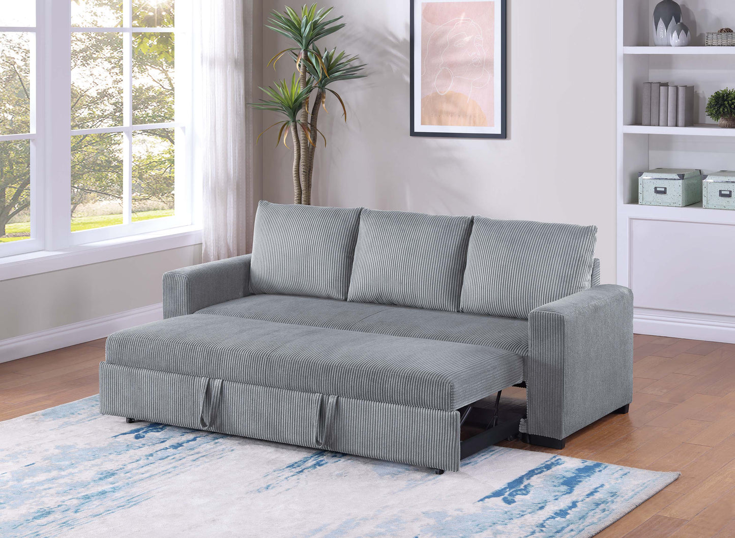 Modern Convertible Sleeper Sofa with Pull-Out Bed Corduroy