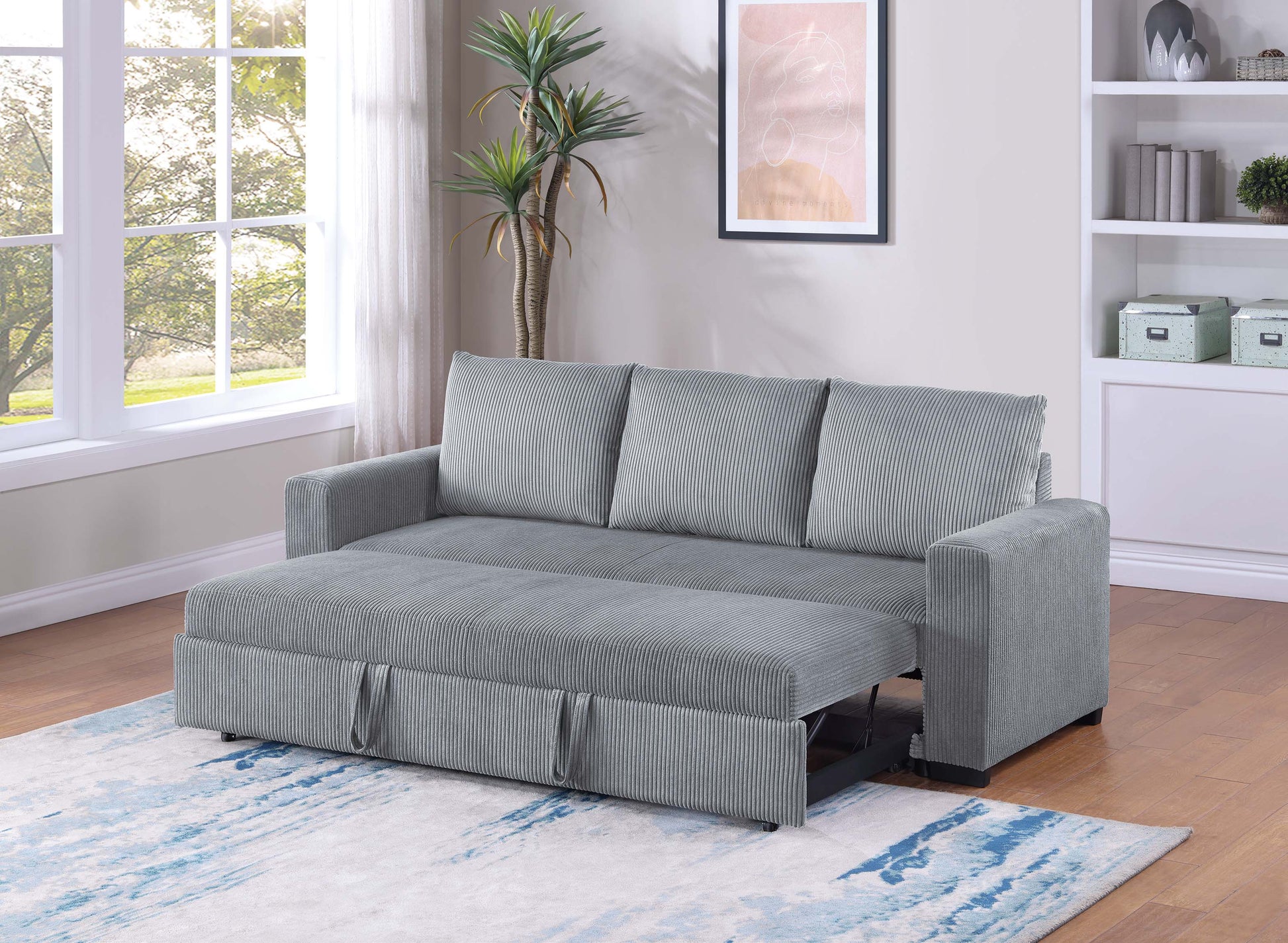 Modern Convertible Sleeper Sofa with Pull-Out Bed Corduroy