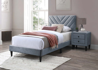 Modern V-Stitching Tufted Design Twin Bed Velvet Upholstered in Gray