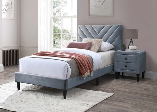 Modern V-Stitching Tufted Design Twin Bed Velvet Upholstered in Gray