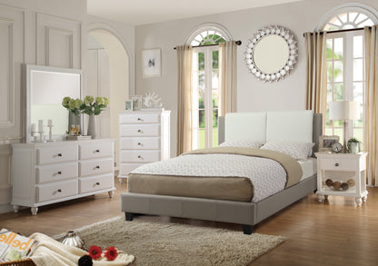 California King Leather Bed - White Gray Frame for Bedroom