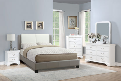 California King Leather Bed - White Gray Frame for Bedroom