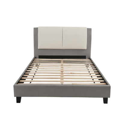California King Leather Bed - White Gray Frame for Bedroom