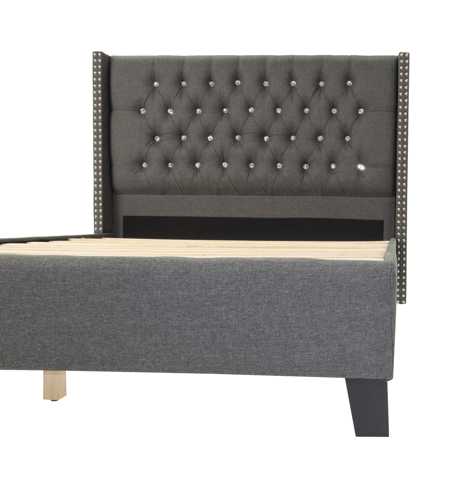 Queen Bed in Blue Gray - Box Spring Not Needed for Bedroom