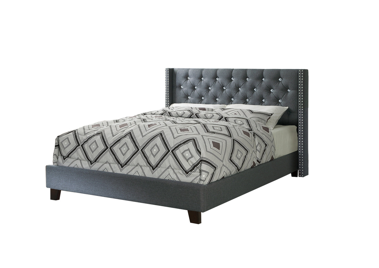 Queen Bed in Blue Gray - Box Spring Not Needed for Bedroom