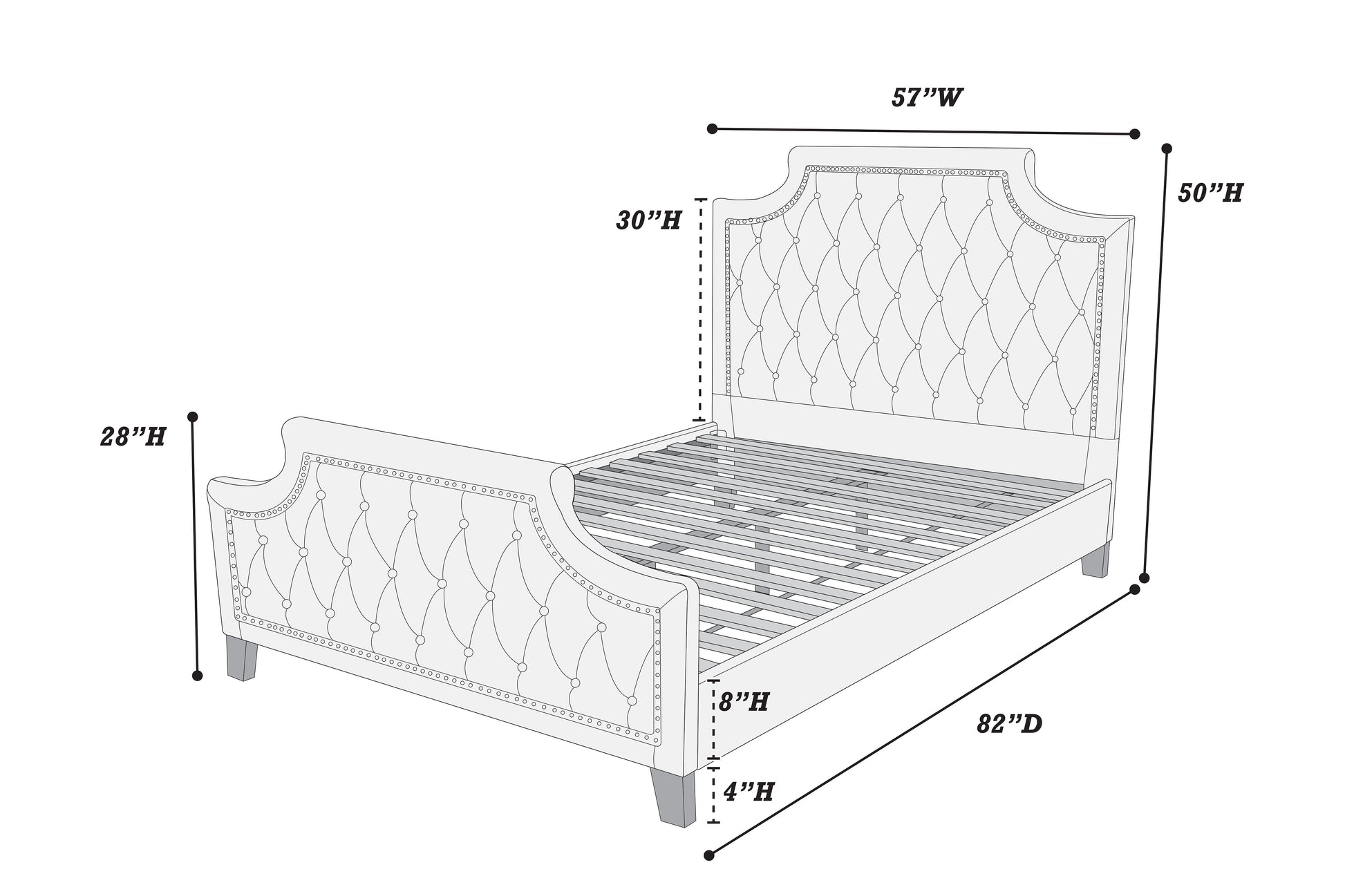Gray Full Bed Frame - 50" High for Bedrooms