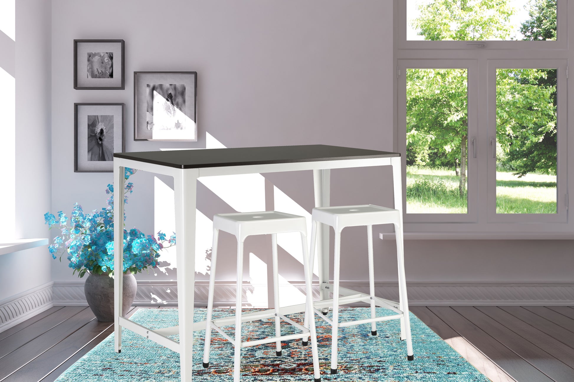 3 Piece Farmhouse Bistro Set - Brown & White Dining Table for Dining Room