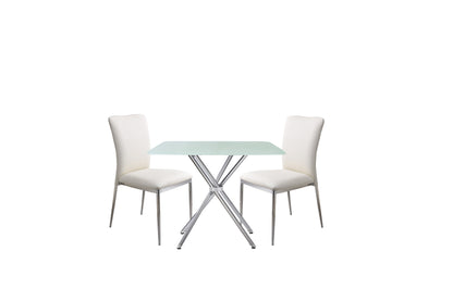 Contemporary Square Dining Set with 3 Chairs - White