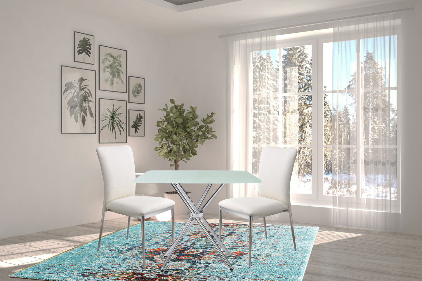 Contemporary Square Dining Set with 3 Chairs - White