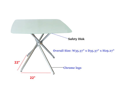 Contemporary Square Dining Set with 3 Chairs - White