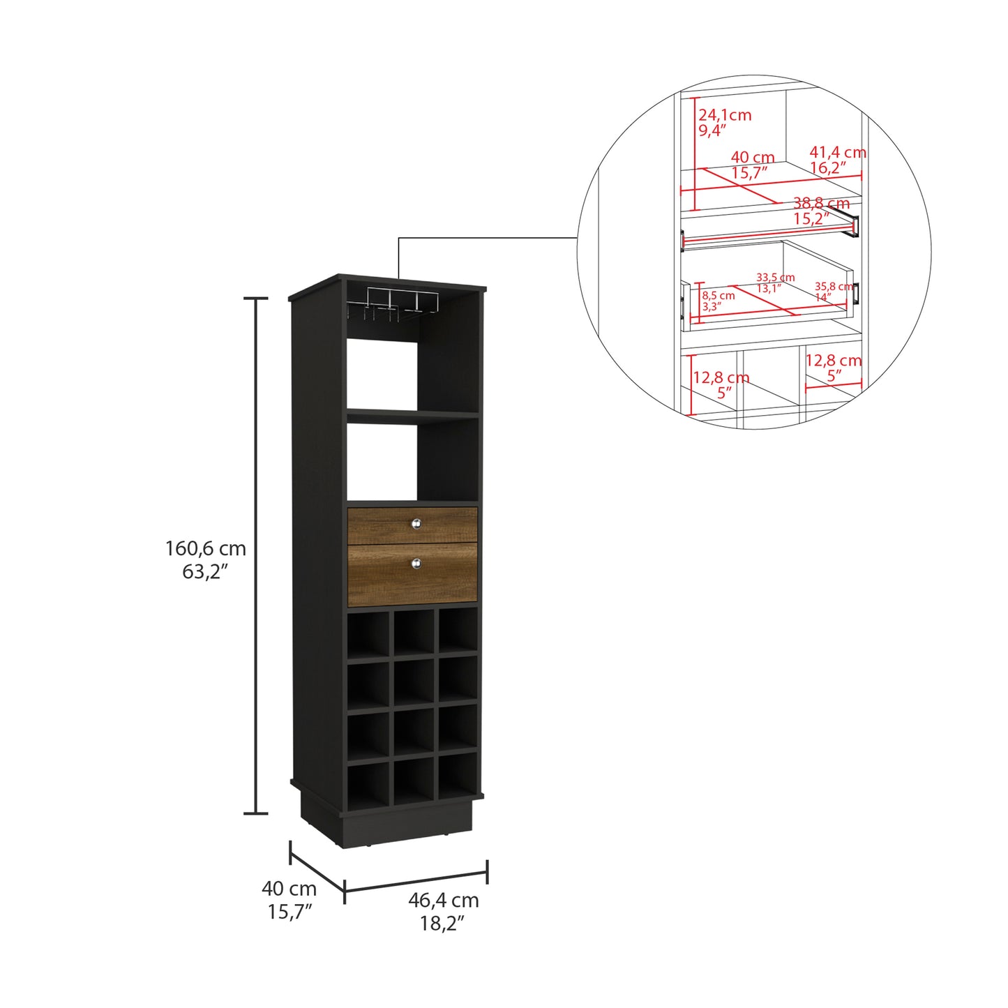 Walnut Wine Cabinet 15.7'' Top Storage