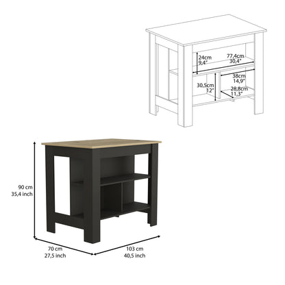 Black Kitchen Island with Three Shelves - 40.5" Wide for Dining Room