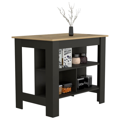 Black Kitchen Island with Three Shelves - 40.5" Wide for Dining Room