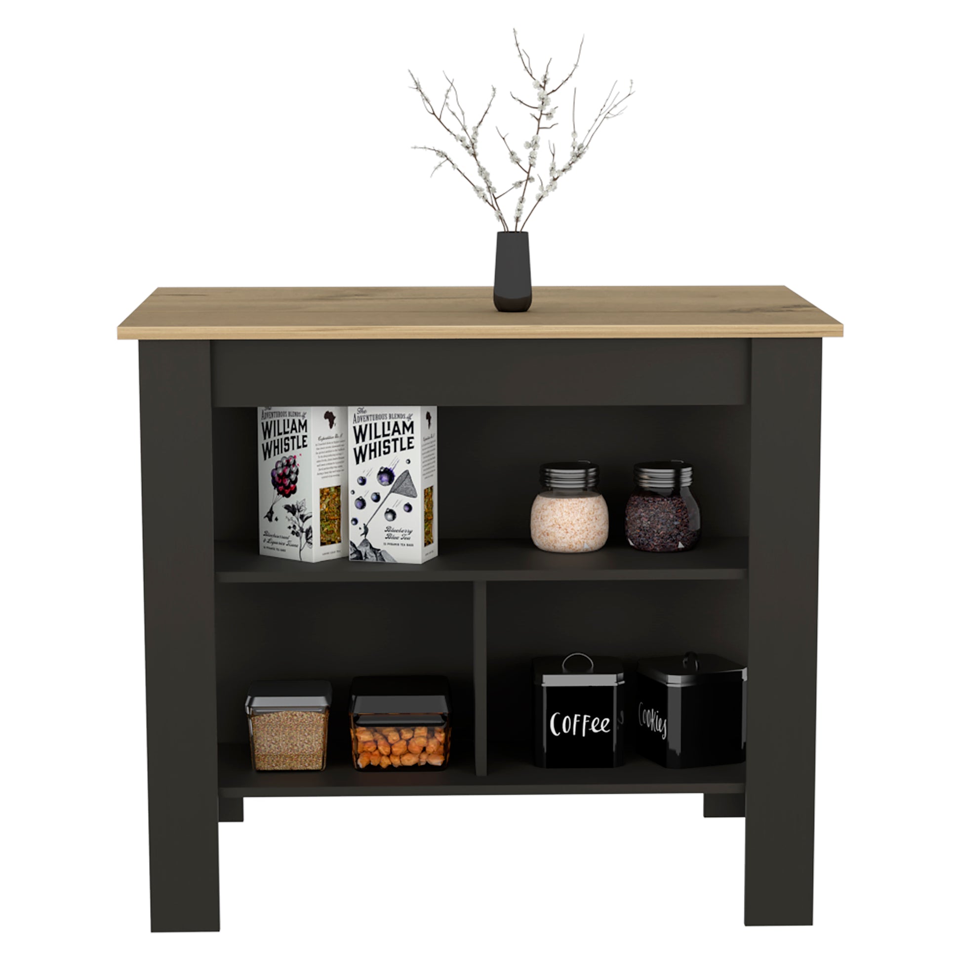 Black Kitchen Island with Three Shelves - 40.5" Wide for Dining Room