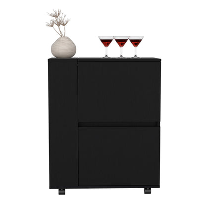 Black Bar Cart with Two Cabinets - Storage Cart for Dining Room