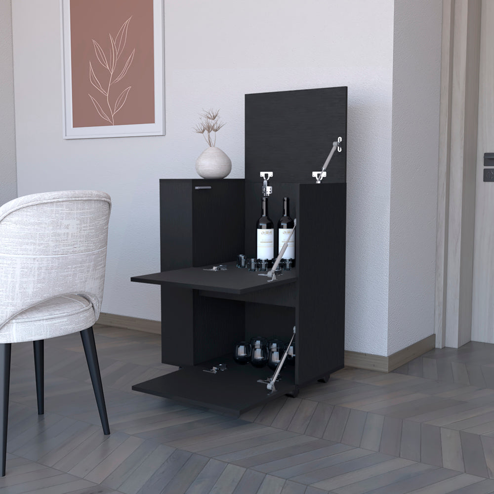 Black Bar Cart with Two Cabinets - Storage Cart for Dining Room