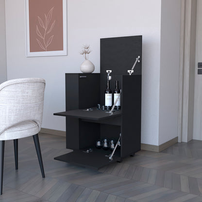 Black Bar Cart with Two Cabinets - Storage Cart for Dining Room