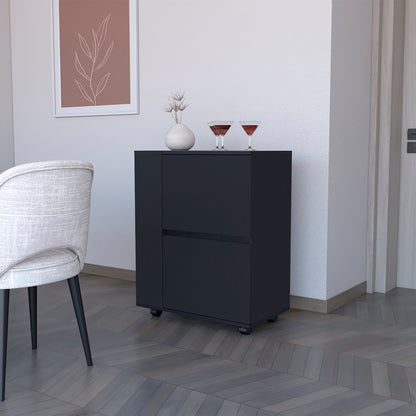 Black Bar Cart with Two Cabinets - Storage Cart for Dining Room