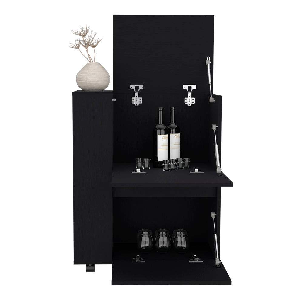 Black Bar Cart with Two Cabinets - Storage Cart for Dining Room