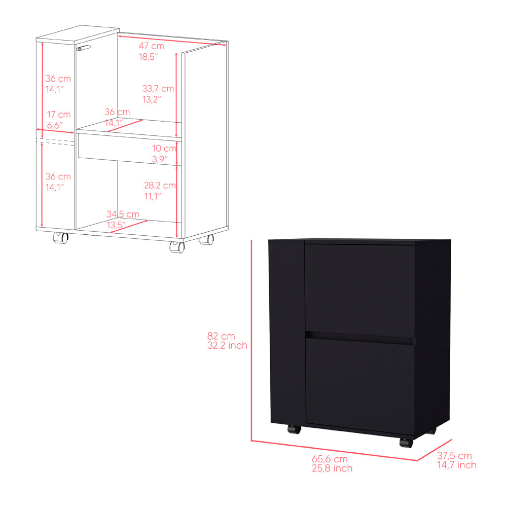Black Bar Cart with Two Cabinets - Storage Cart for Dining Room