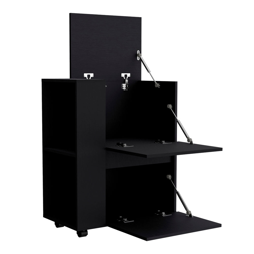 Black Bar Cart with Two Cabinets - Storage Cart for Dining Room