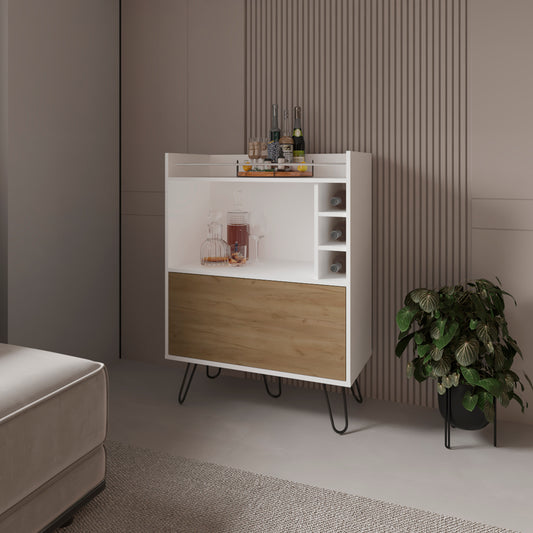 Platea Bar Cabinet, Living Room, White/Macadamia