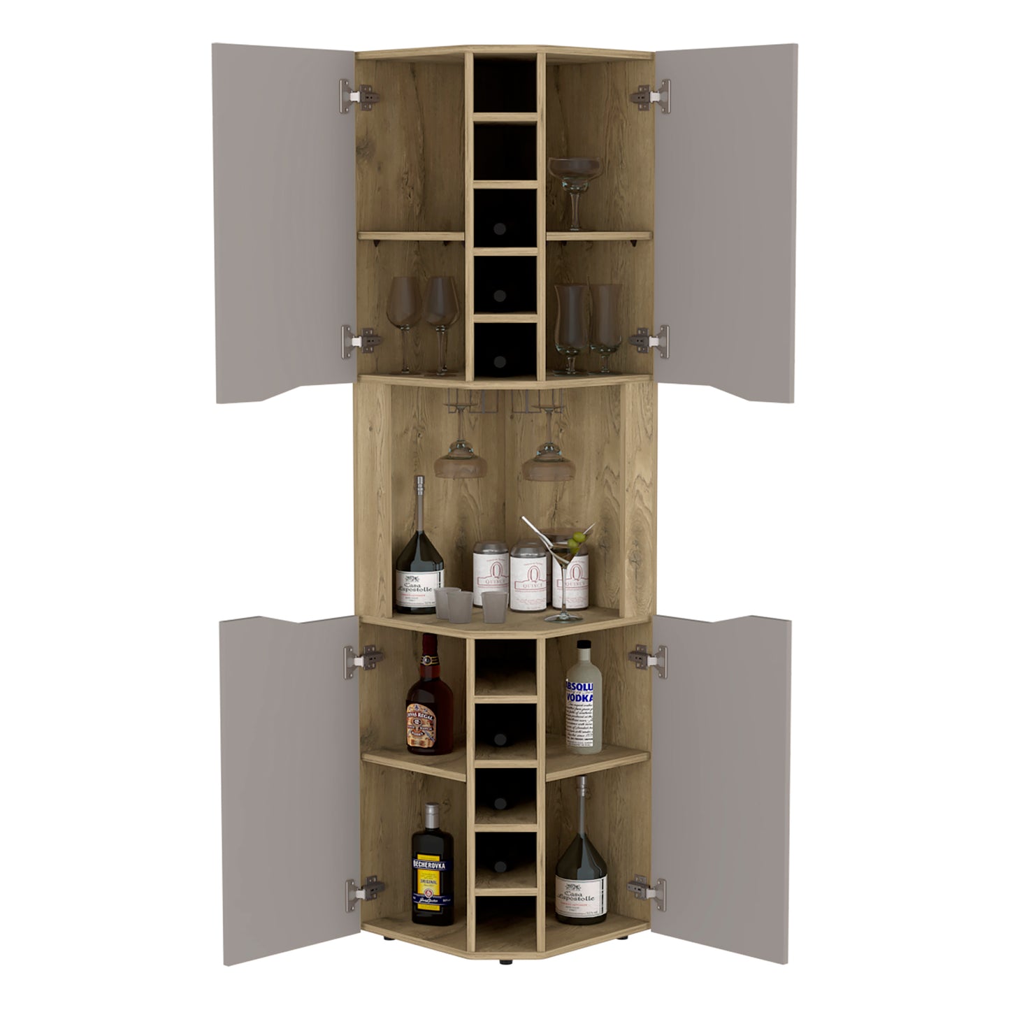 Taupe Particle Board Corner Bar Cabinet - 17.7"W
