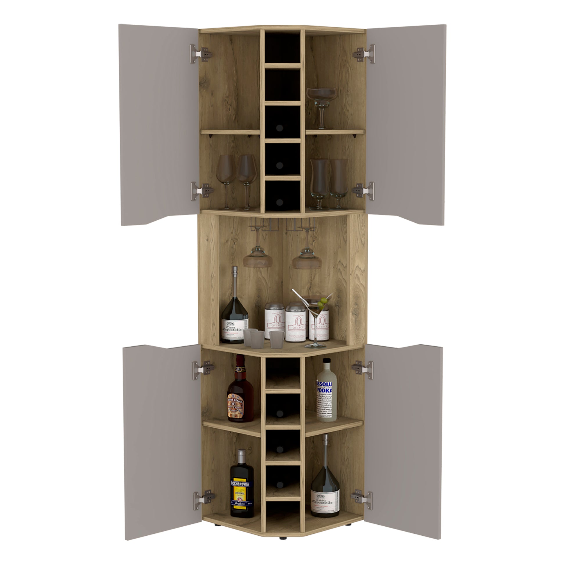 Taupe Particle Board Corner Bar Cabinet - 17.7"W