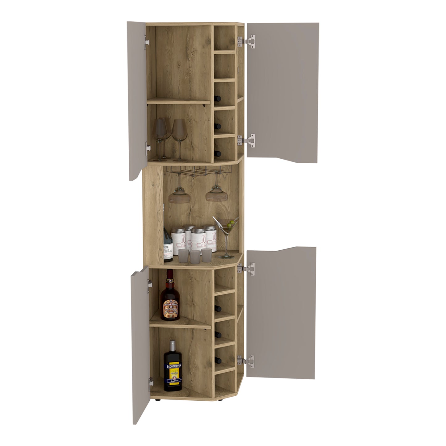 Taupe Particle Board Corner Bar Cabinet - 17.7"W